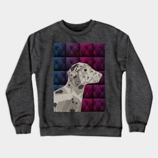 Geometric Dalmatian Dog in Purple Crewneck Sweatshirt